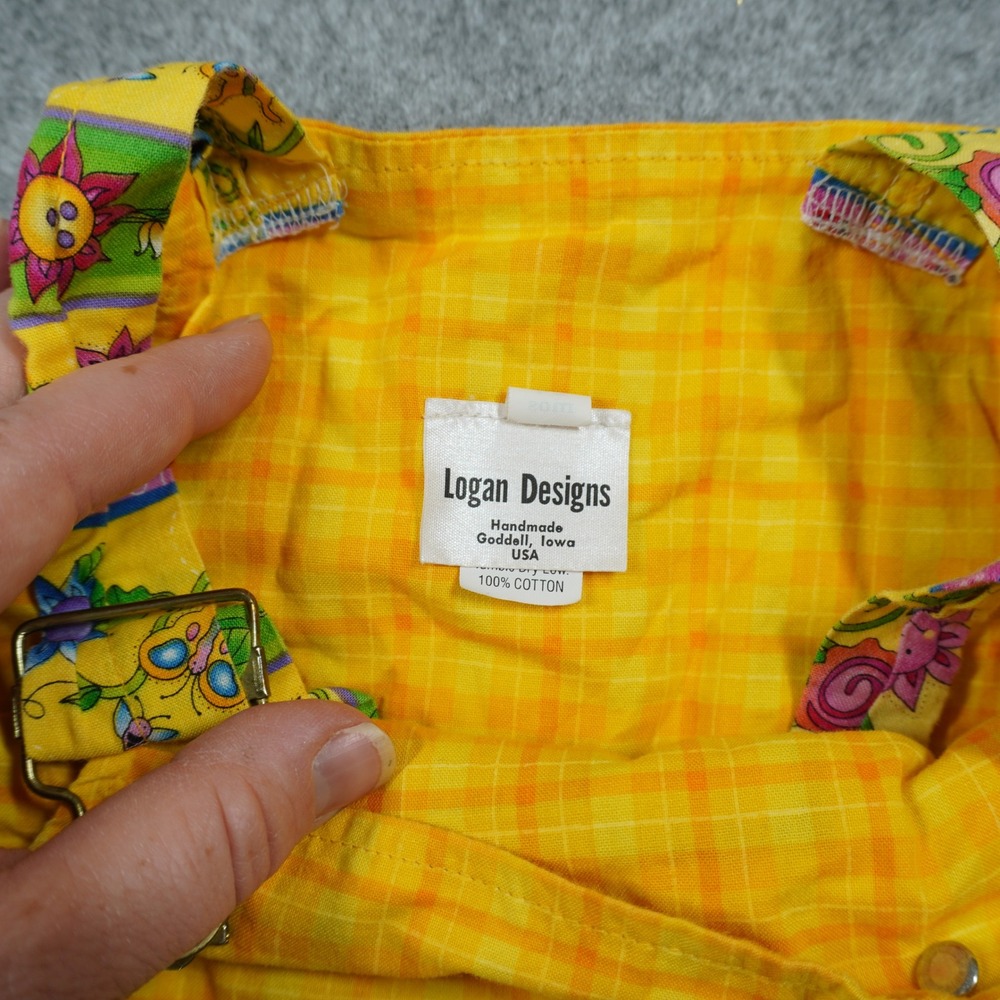 Logan Designs Kids Yellow Floral Ladybug Plaid Cotton Romper Handmade USA 24M - Picture 5 of 7